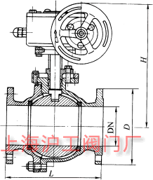 Q341F、Q341Y 型 PN16~PN40 蜗杆传动球阀主要外形及结构尺寸示意图